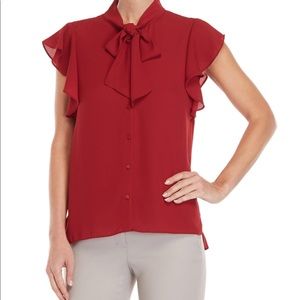 Tie neck flutter sleeve top